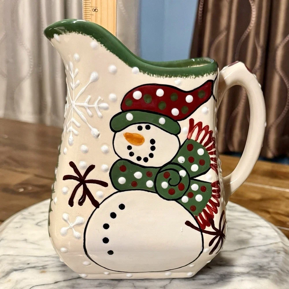 VTG 2000 Y2K Expressly Yours Snowman Christmas Holiday Pitcher &‎ Heart Plate